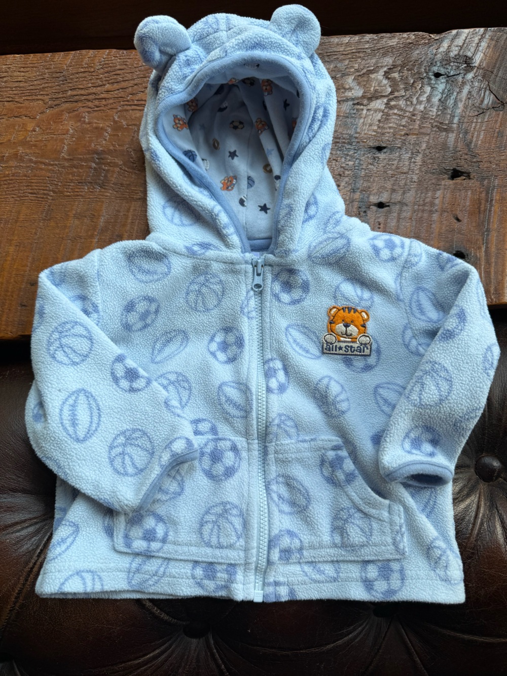 Carter's Light Blue Hooded Baby Jacket with Sports Ball Print